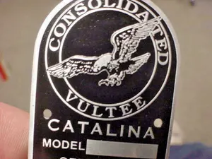 Consolidated Vultee Catalina Aircraft Co. Data Plate Acid Etched Alum.